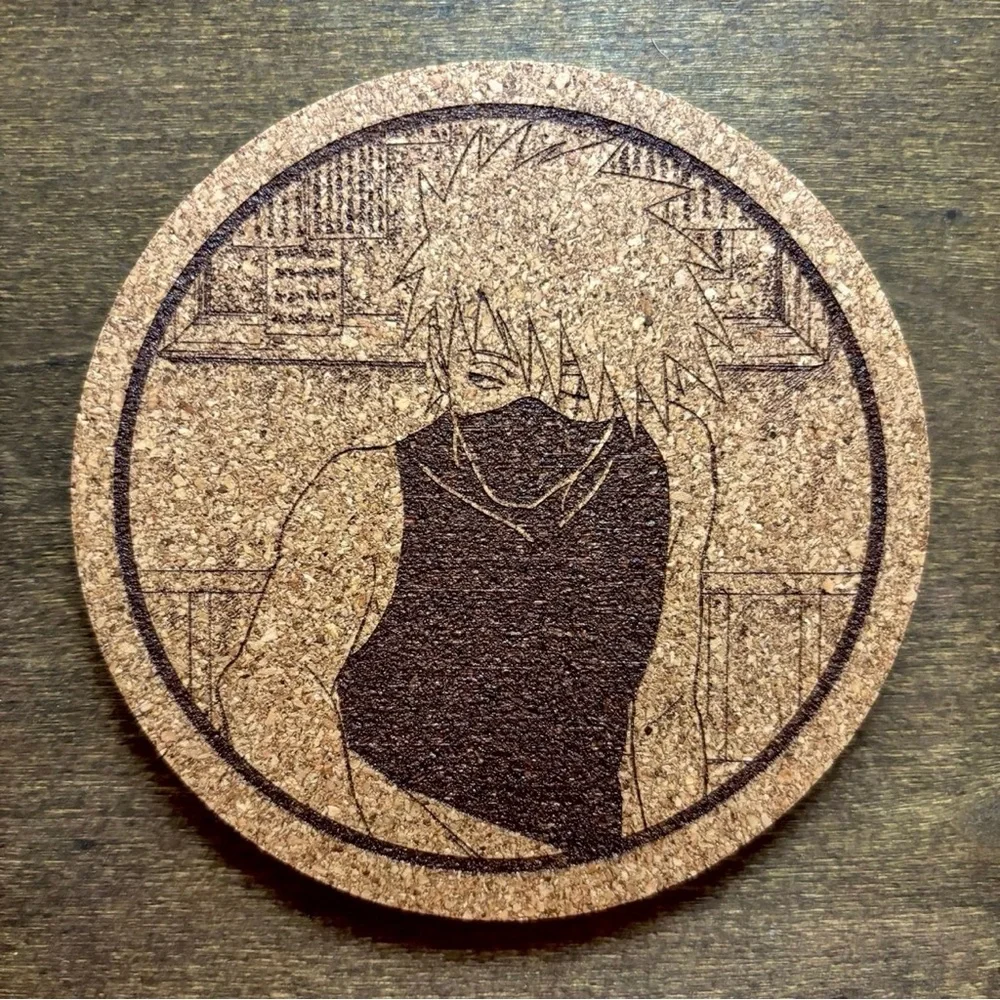 Naruto Kakashi Laser Engraved Cork Coasters Lot of 4
